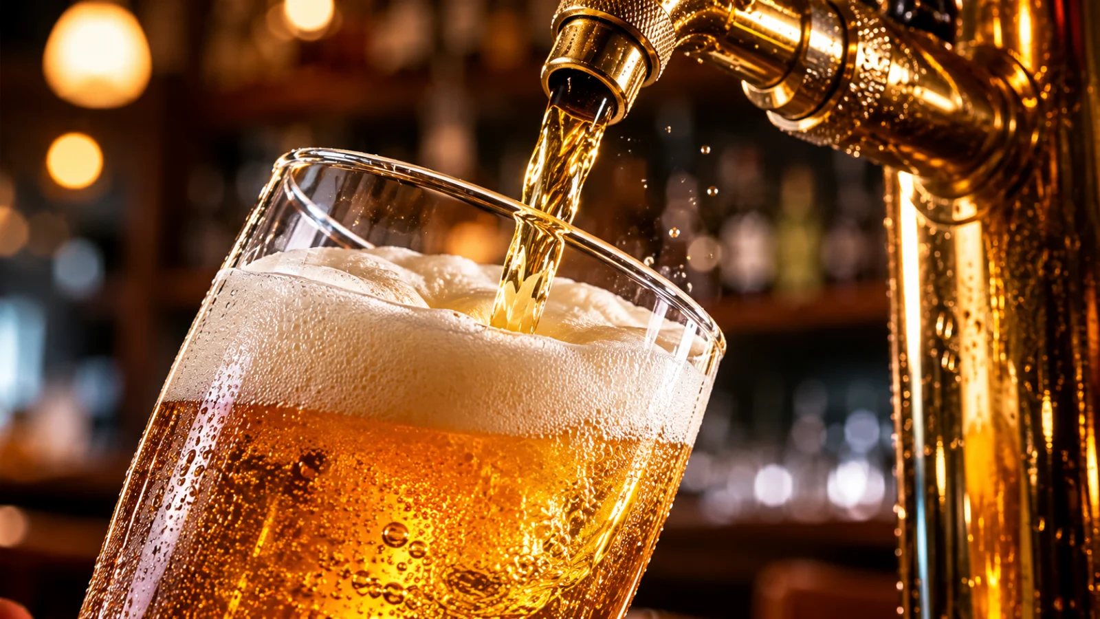 Čepování piva do sklenice s pěnou Čepování zlatého piva s hustou bílou pěnou do orosené sklenice v hospodě - pivo pro chlapy 2026 - fman.cz