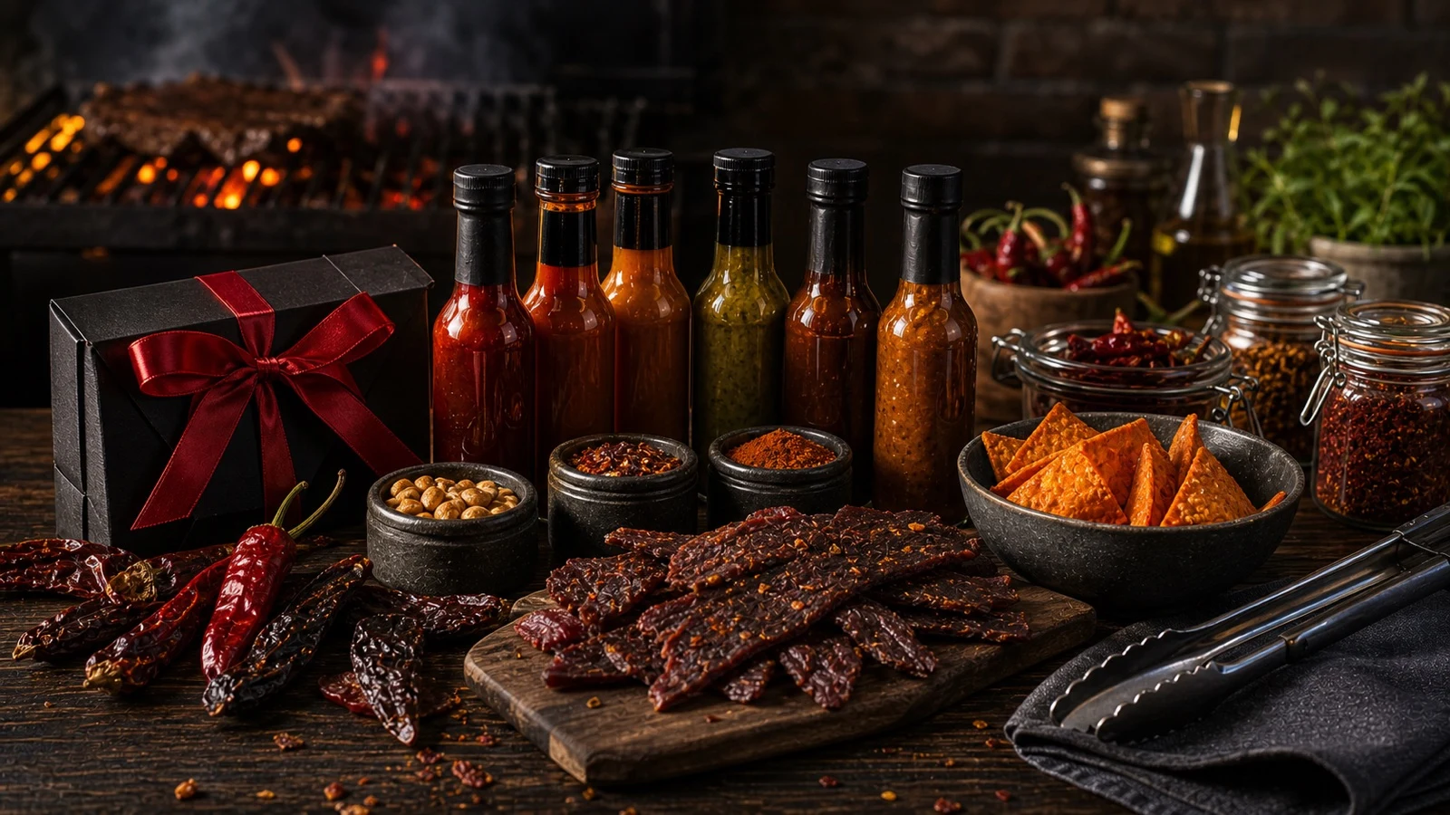 Chilli dárky pro chlapy 2026: pálivé omáčky, jerky, chipsy a koření