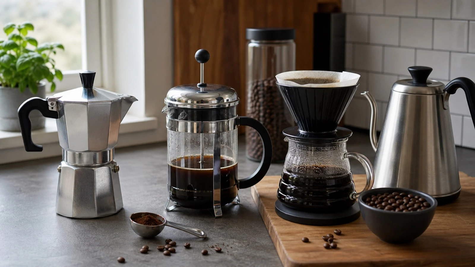 Moka konvička, french press a filtr Metody přípravy kávy 2026 - moka konvička, french press a filtr