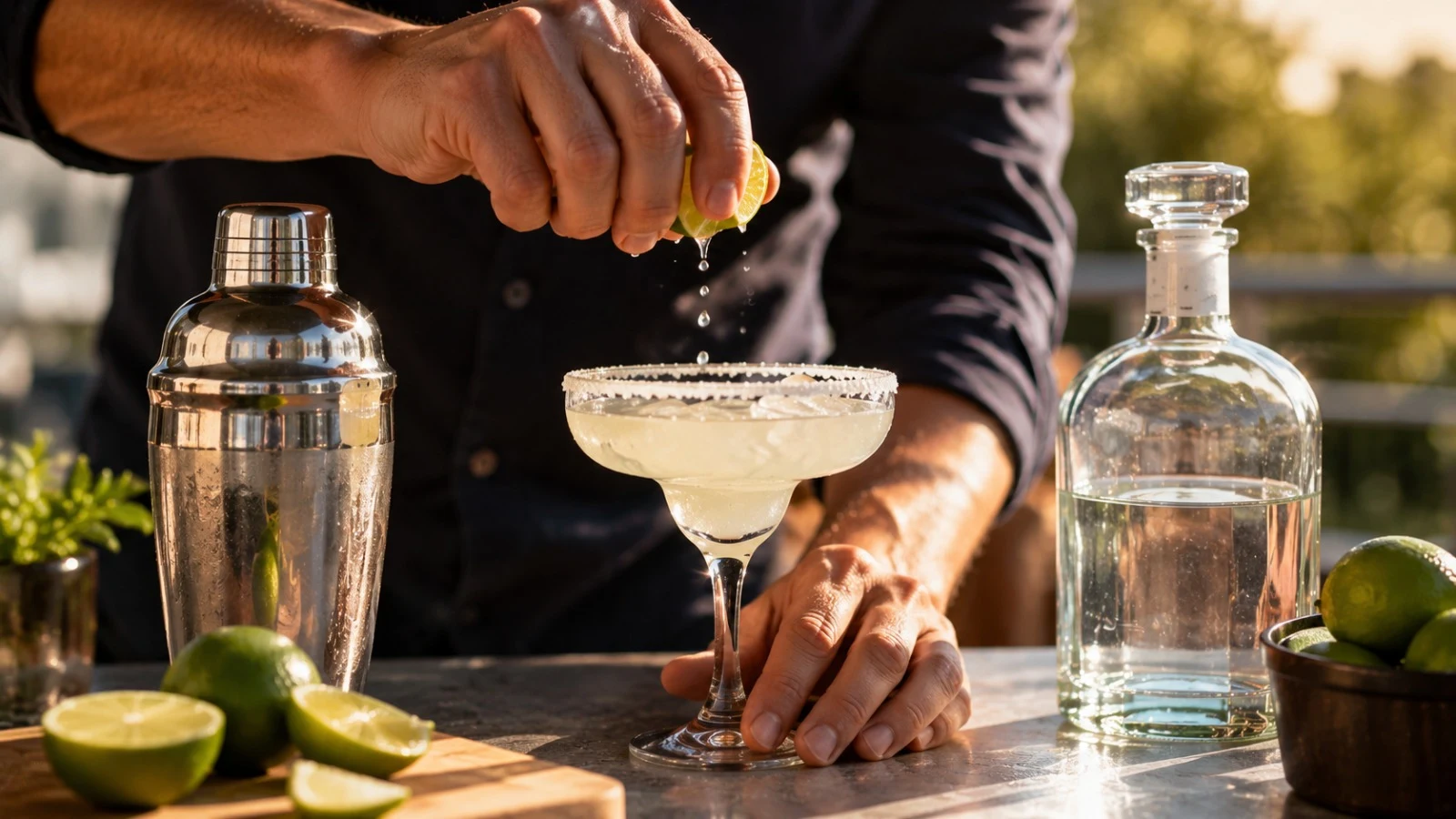 Příprava margarity z tequily blanco Příprava koktejlu margarita s tequilou, limetkou a solí na okraji sklenice - tequila pro chlapy 2026 - fman.cz