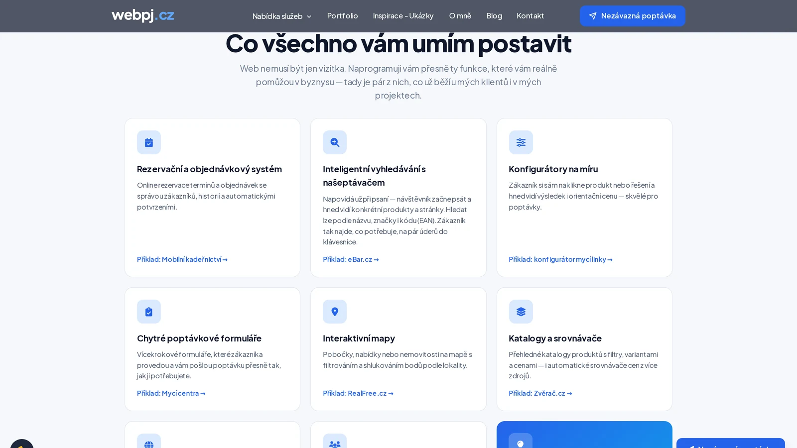 Přehled modulů a funkcí webu na míru WebPJ.cz - rezervace, našeptávač, konfigurátory, mapy, katalogy - fman.cz