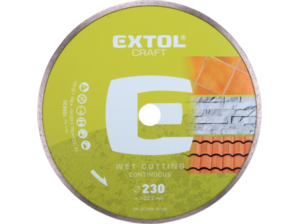 EXTOL CRAFT Kotouč diamantový řezný celoobvodový - mokré řezání, 230 × 22,2 × 2,8 mm 108835