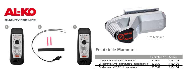 Náhradní díly k pojezdu AL-KO Mammut varianta 3. ruční rádiový senzor AMS2