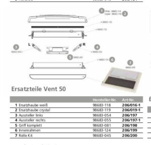 Střešní okno Fiamma Vent  50 – náhradní díly varianta 5. kompletní rukojeť
