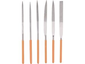 Pilníky diamantové jehlové, sada 6ks, 160mm, pilník plochý, půlkulatý, tříhranný, kulatý, čtyřhranný, nožový, materiál-uhlíková ocel tvrzená na HRC 38-42, rukojeť máčená v PVC, EXTOL PREMIUM