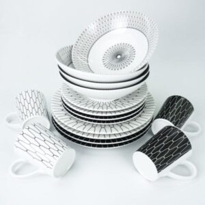 Sada nádobí Camp4 Black-White 16 ks