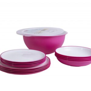 Set plastového nádobí Omada Sanaliving růžový 14 ks