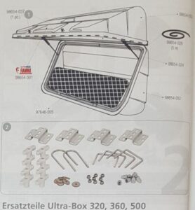 Fiamma ultra Box 320, 360, 500 – náhradní díly varianta 2. upevňovací sada