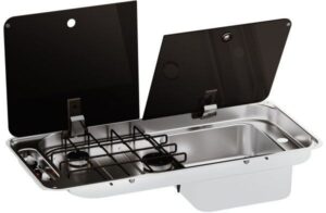 Vestavný vařič se dvěma hořáky a dřezem vpravo Can FL1501 71,6 x 34 cm