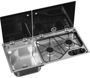 Vestavný plynový sporák Dometic CVC1700G s dřezem vlevo a krytem