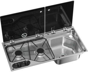 Vestavný plynový sporák Dometic CVC1700G s dřezem vpravo a krytem