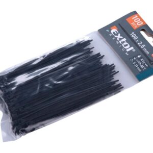 Plastové stahovací pásky Extol Premium, 100 ks barva černá rozměry (d × š) 100 × 2,5 mm