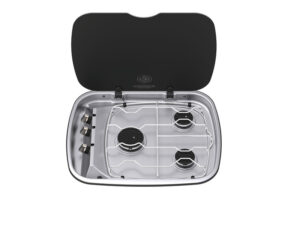 THETFORD Plynový sporák, 3 plameny 2x 1,5 kW 1x 2,5 kW, ovládací knoflíky vlevo