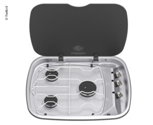 THETFORD Plynový sporák, 3 plameny 2x 1,5 kW 1x 2,5 kW, ovládací knoflíky vpravo